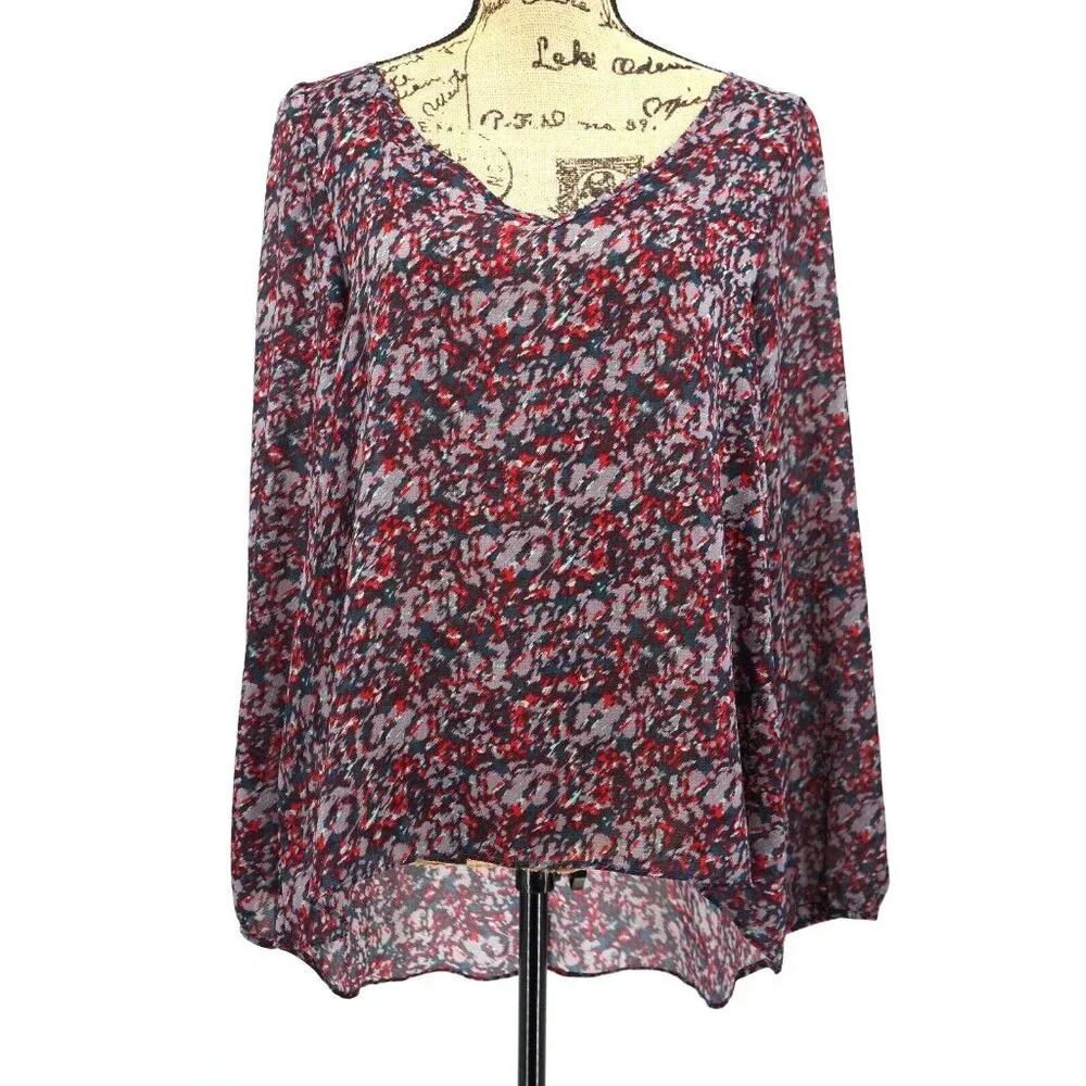BCBGeneration‎ Blouse Women M Multicolor Cut Out Back Semi Sheer Lightweight Top